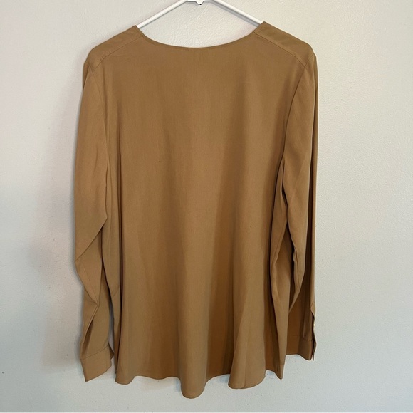 NWT J Jill 100% Silk V Neck Pullover Blouse Tan Sz L Preppy Office Career - Picture 11 of 11